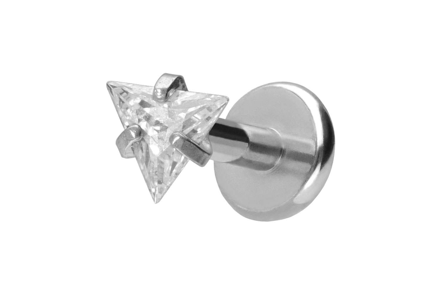 Titan Labret Piercing mit Push Fit EINGEFASSTES KRISTALLDREIECK